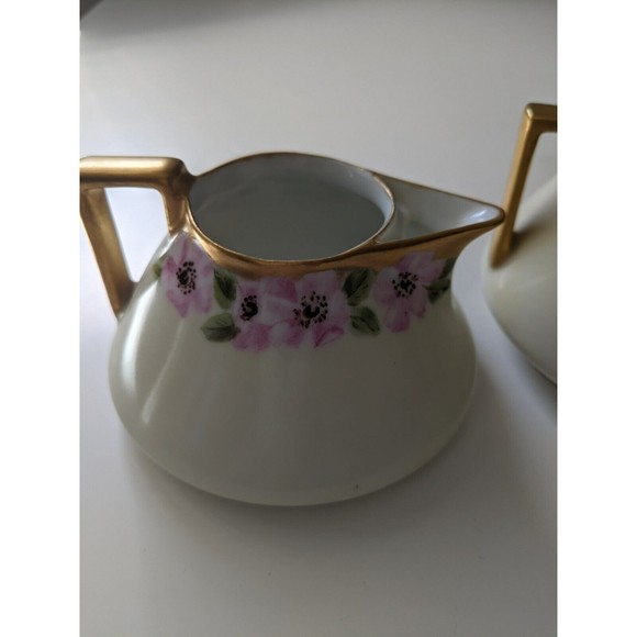 BAVARIA HAND PAINTED ROSE FLORAL & GOLD ART DECO CREAMER & SUGAR - Picture 2 of 7